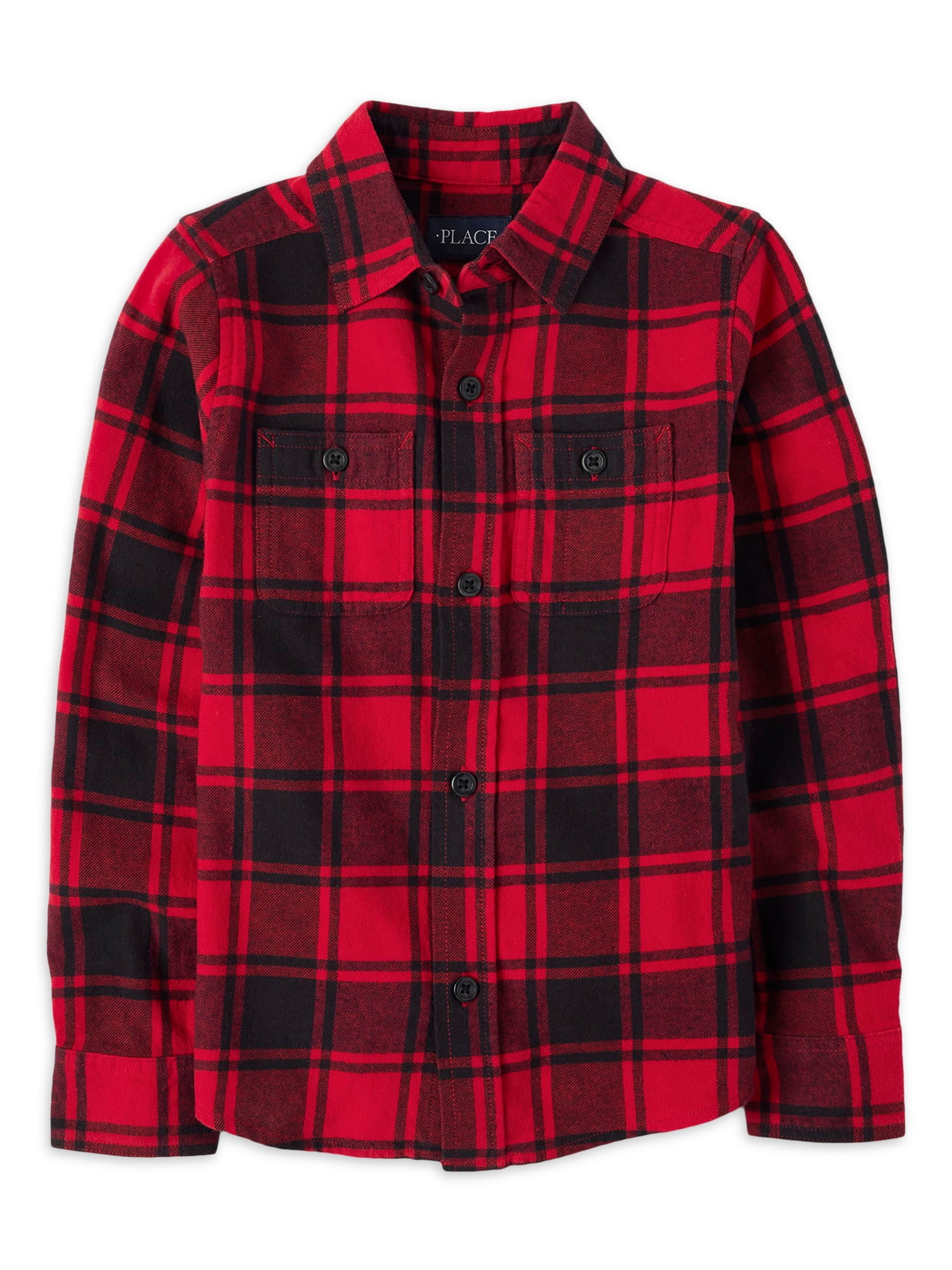 The Children's Place Boys Long Sleeve Flannel Button-Up Shirt, Sizes XS ...