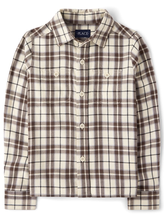 Boys Long Sleeve Plaid Flannel Button Up Shirt, Sizes XS-XXL