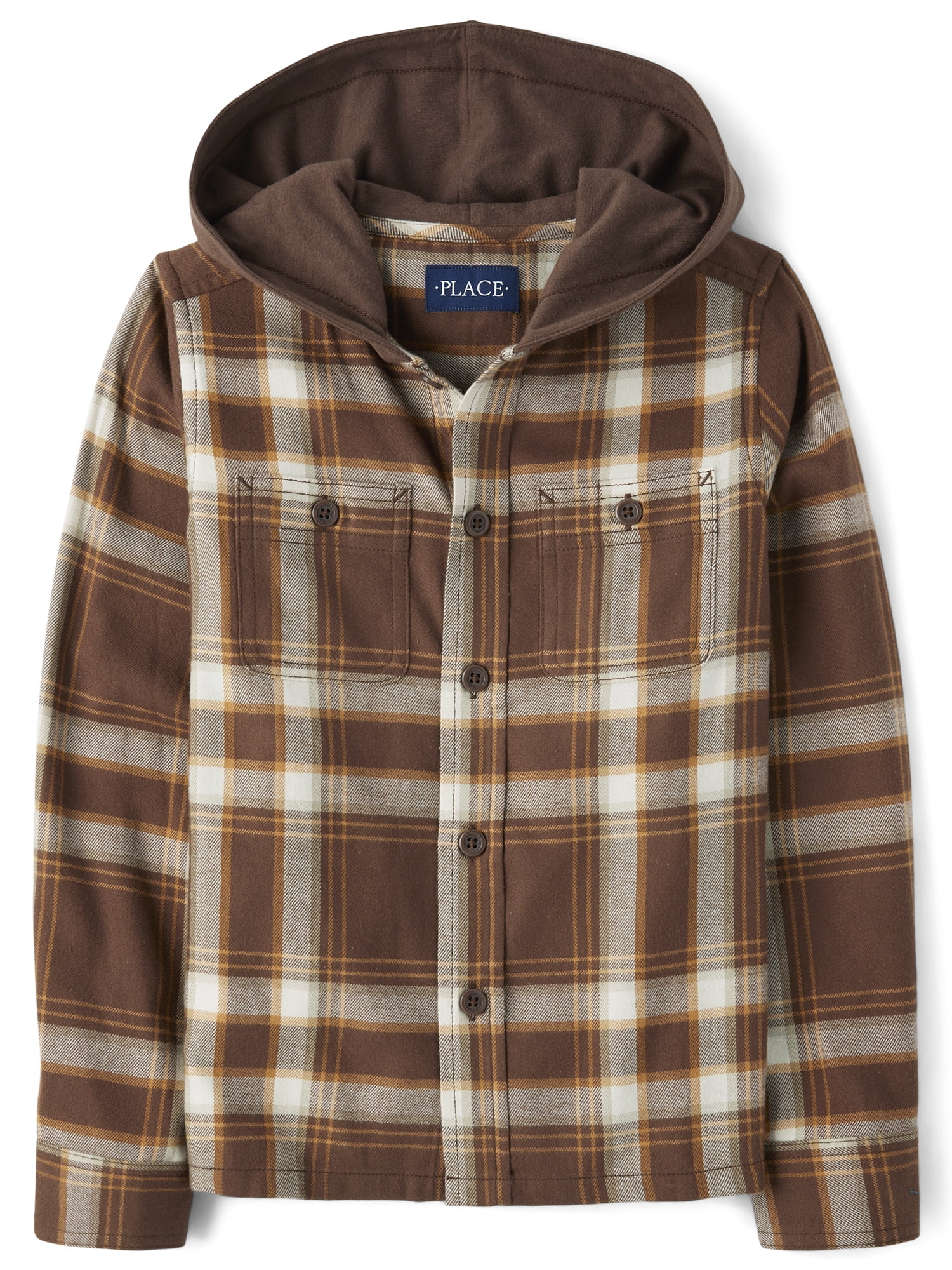 The Children's Place Boys Long Sleeve Plaid Flannel Hooded Top, Sizes XS-XXL