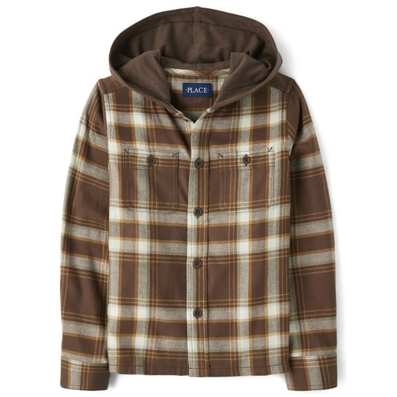 The Children's Place Boys Long Sleeve Plaid Flannel Hooded Top, Sizes XS-XXL