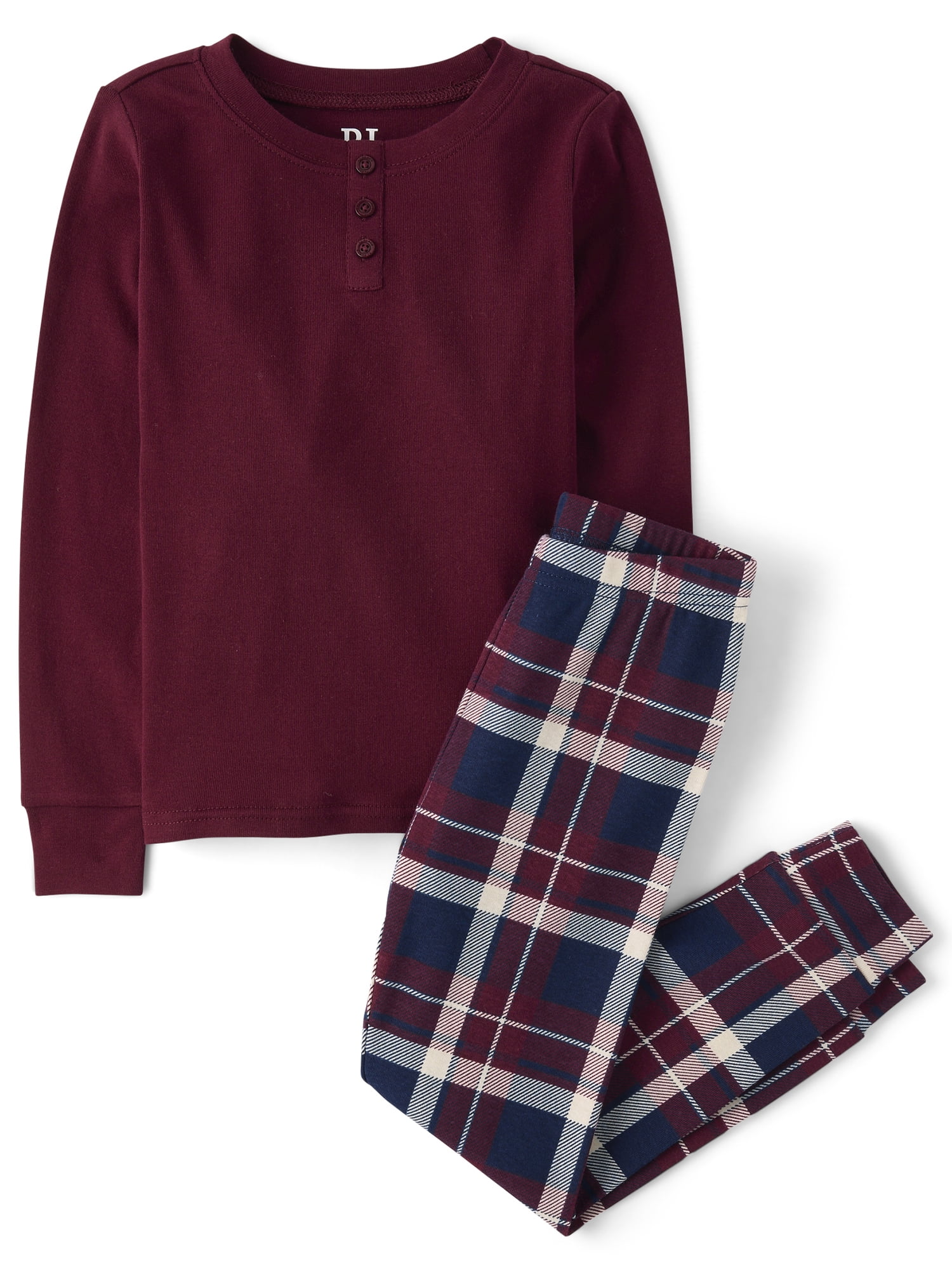 The Children's Place Boys Long Sleeve Plaid Henley Snug Fit Cotton PJs, Sizes 4-16