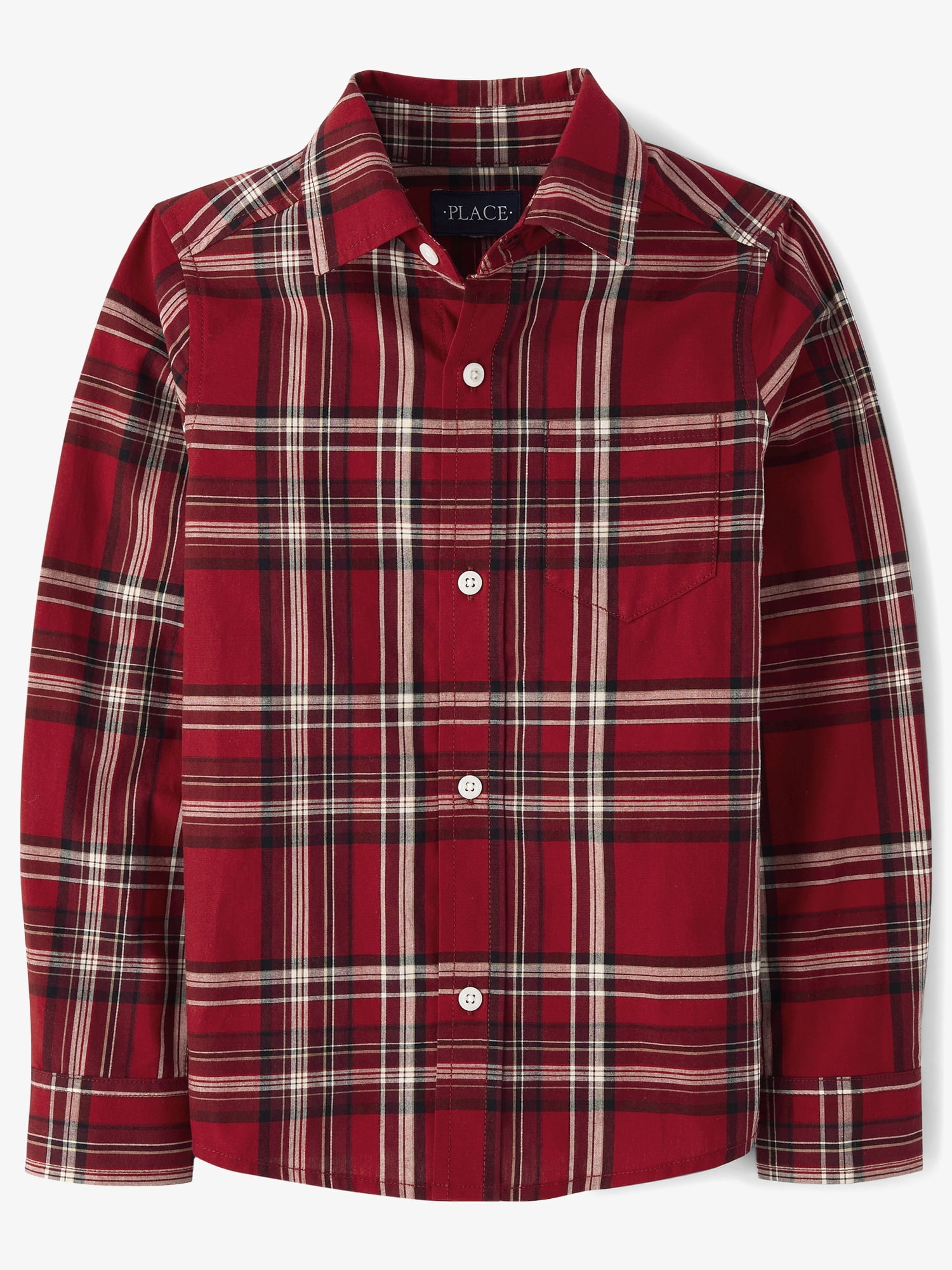 The Children's Place Boys Long Sleeve Plaid Poplin Button Up Shirt, Sizes S-XXL