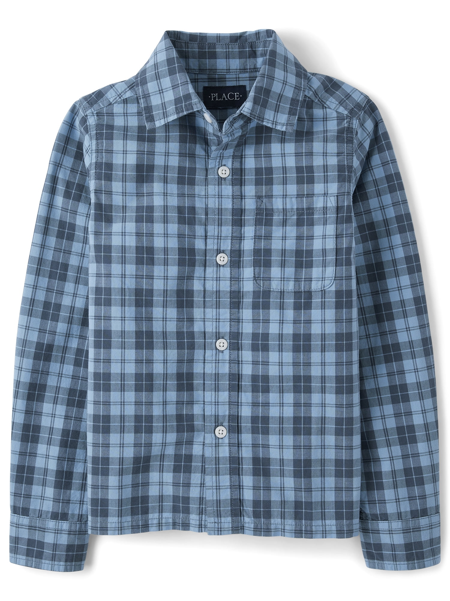 The Children's Place Boys Long Sleeve Plaid Poplin Button Up Shirt, Sizes S-XXL
