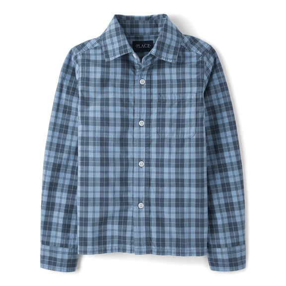 The Children's Place Boys Long Sleeve Plaid Poplin Button Up Shirt, Sizes S-XXL