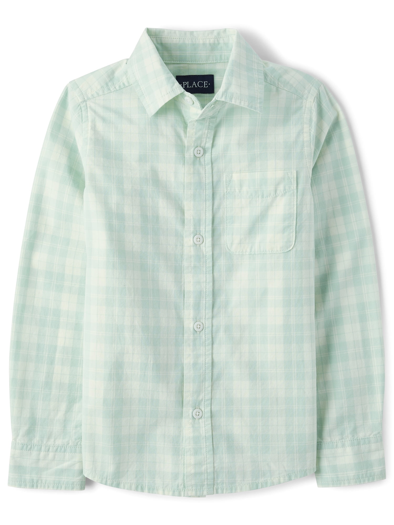 The Children's Place Boys Long Sleeve Plaid Poplin Button Up Shirt, Sizes S-XXL