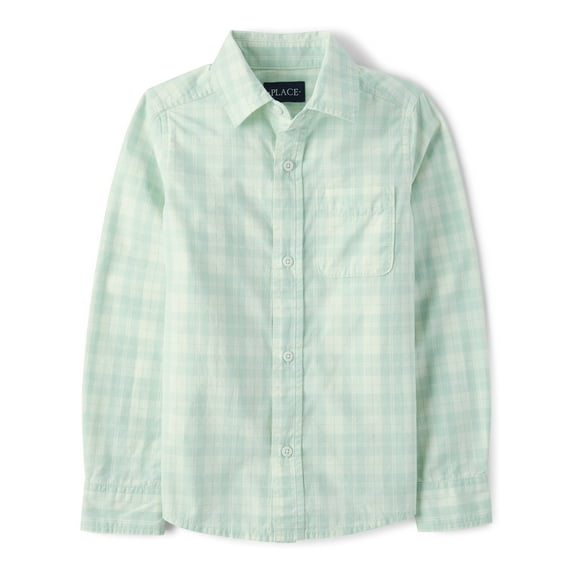 The Children's Place Boys Long Sleeve Plaid Poplin Button Up Shirt, Sizes S-XXL