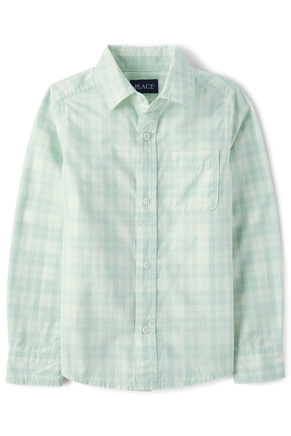 Boys Long Sleeve Plaid Poplin Button Up Shirt, Sizes S-XXL