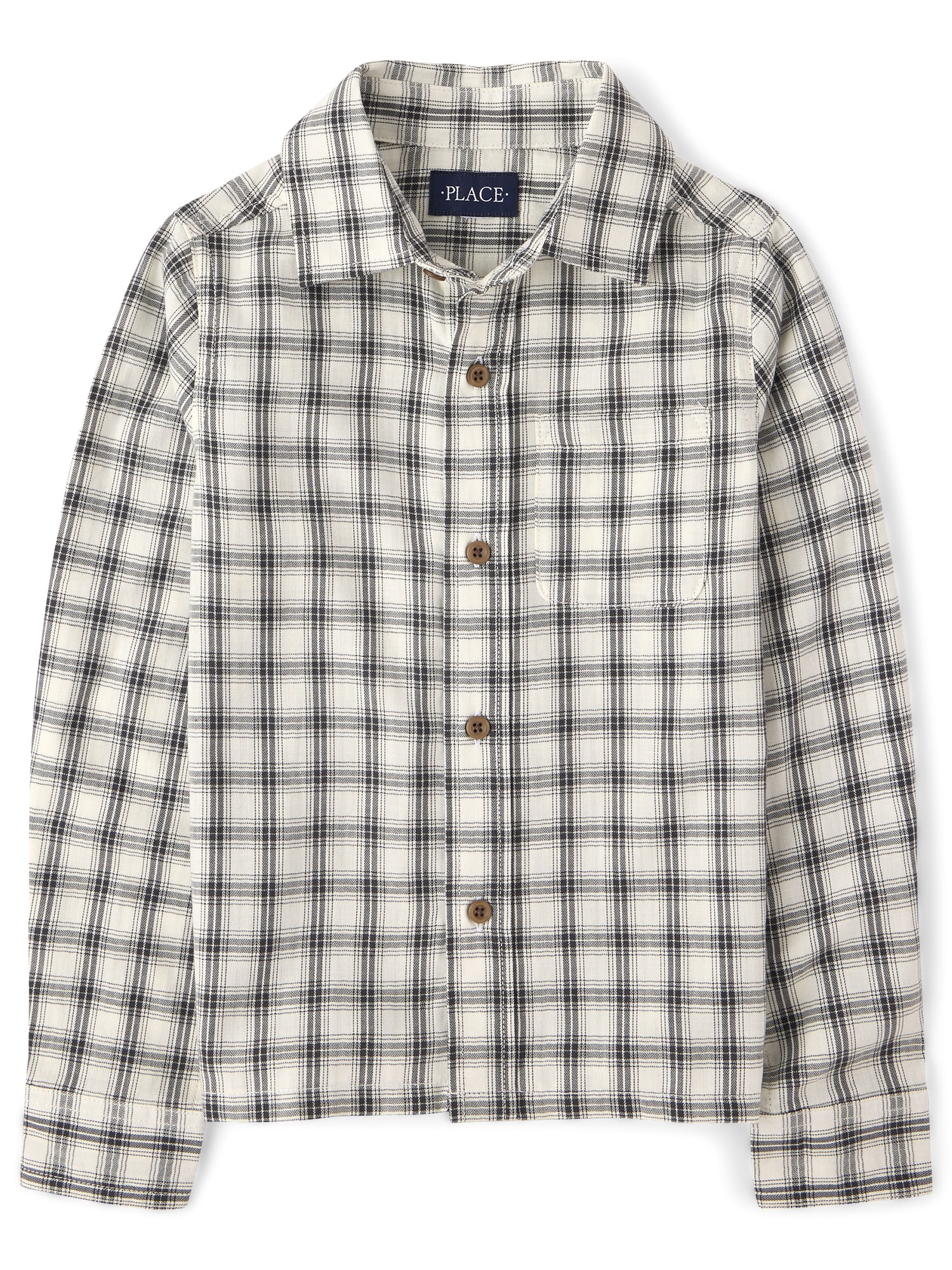 The Children's Place Boys Long Sleeve Plaid Textured Poplin Button Up Shirt, Sizes XS-XXL