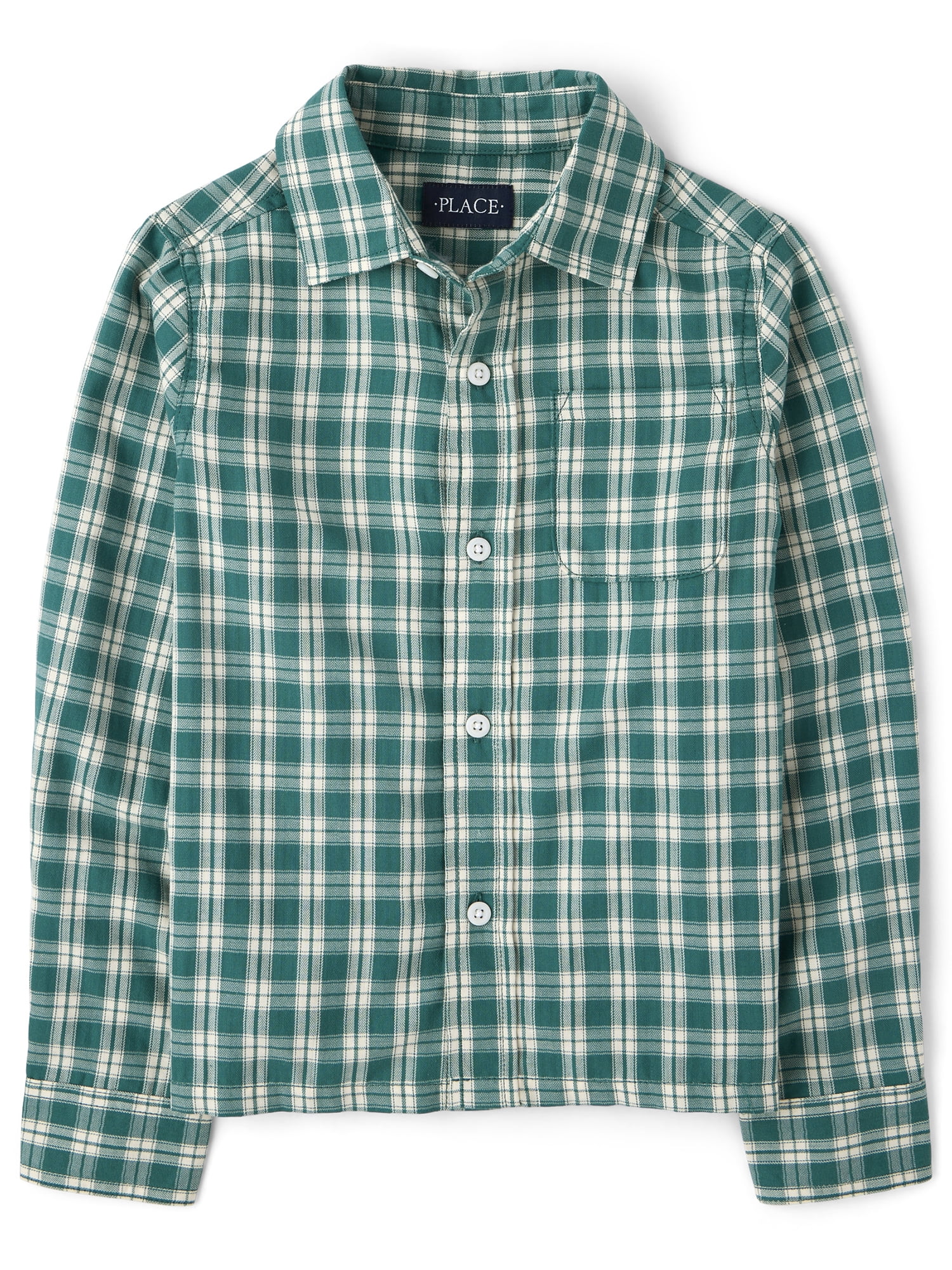 The Children's Place Boys Long Sleeve Plaid Textured Poplin Button Up Shirt, Sizes XS-XXL