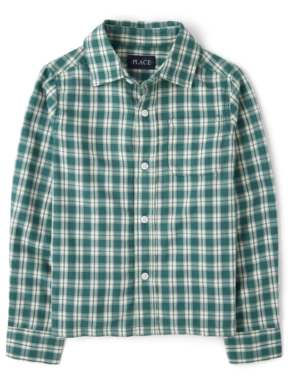 Boys Long Sleeve Plaid Textured Poplin Button Up Shirt, Sizes XS-XXL