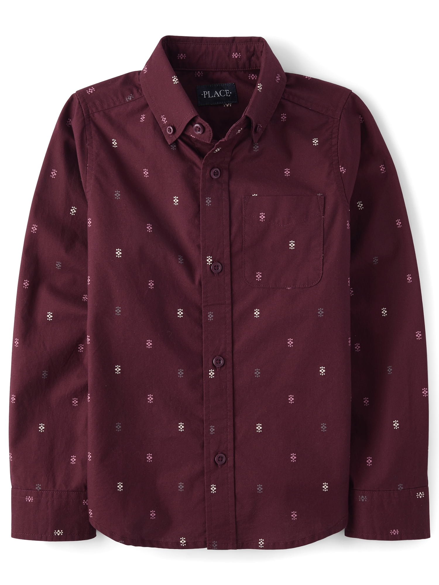 The Children's Place Boys Long Sleeve Print Poplin Button Up Shirt, Sizes XS-XXL
