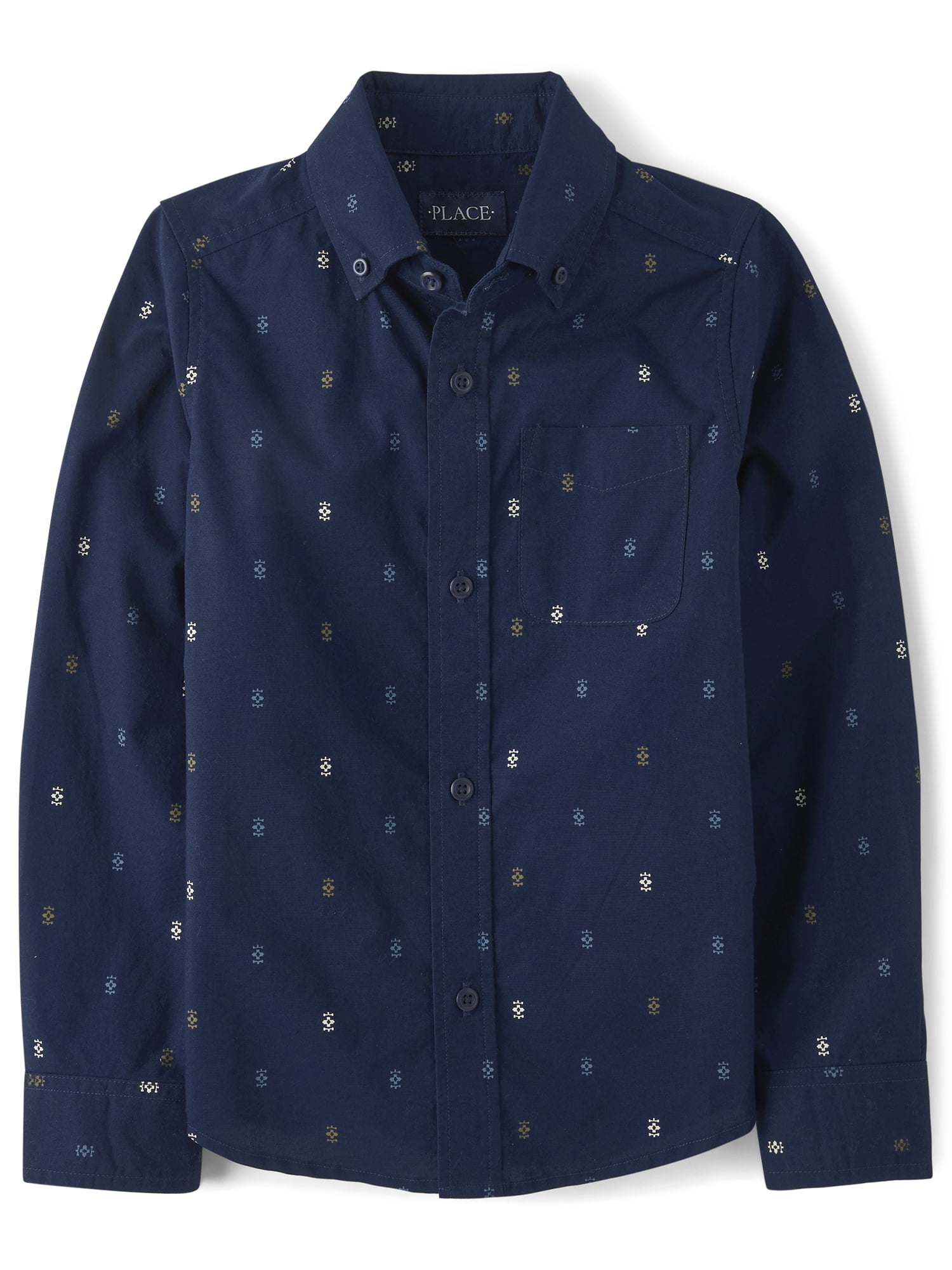 The Children's Place Boys Long Sleeve Print Poplin Button Up Shirt, Sizes XS-XXL