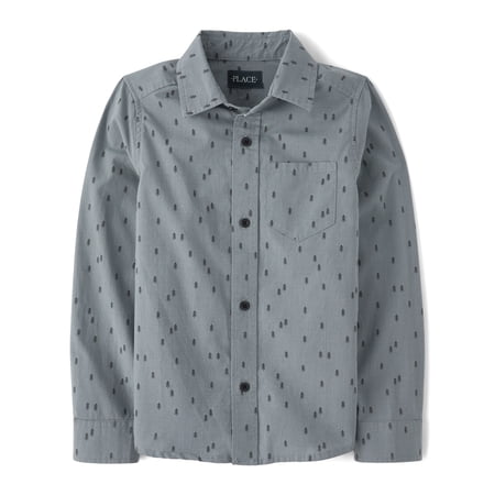 The Children's Place Boys Long Sleeve Printed Poplin Button Up Shirt, Sizes S-XXL