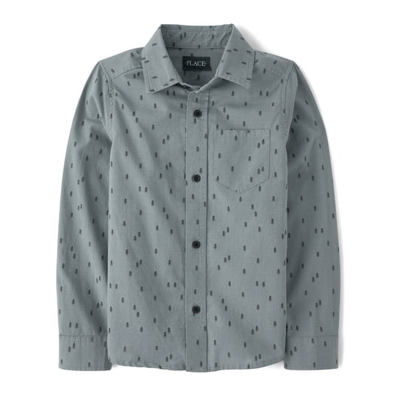 The Children's Place Boys Long Sleeve Printed Poplin Button Up Shirt, Sizes S-XXL
