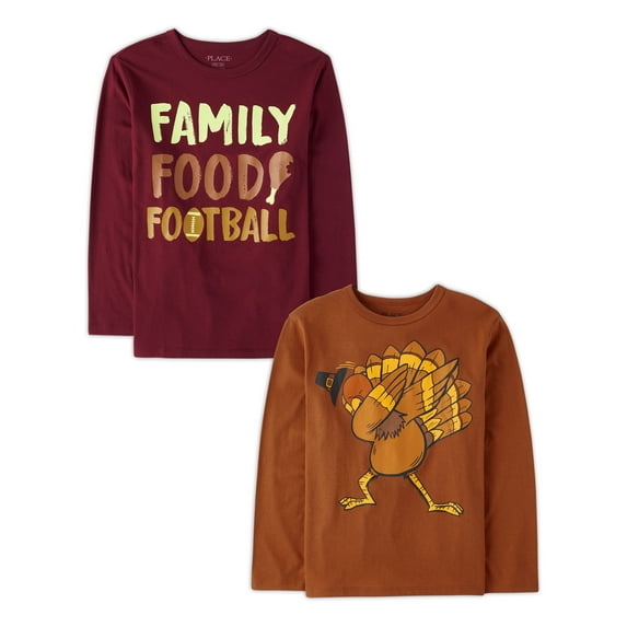 The Children's Place Boys Long Sleeve Themed Graphic T-Shirt, 2-Pack, Sizes XS-XXL
