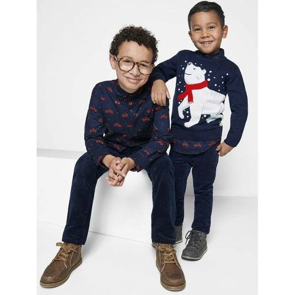 The Children's Place Boys Long Sleeve Truck Print Button Up Shirt, Sizes XS-XXL