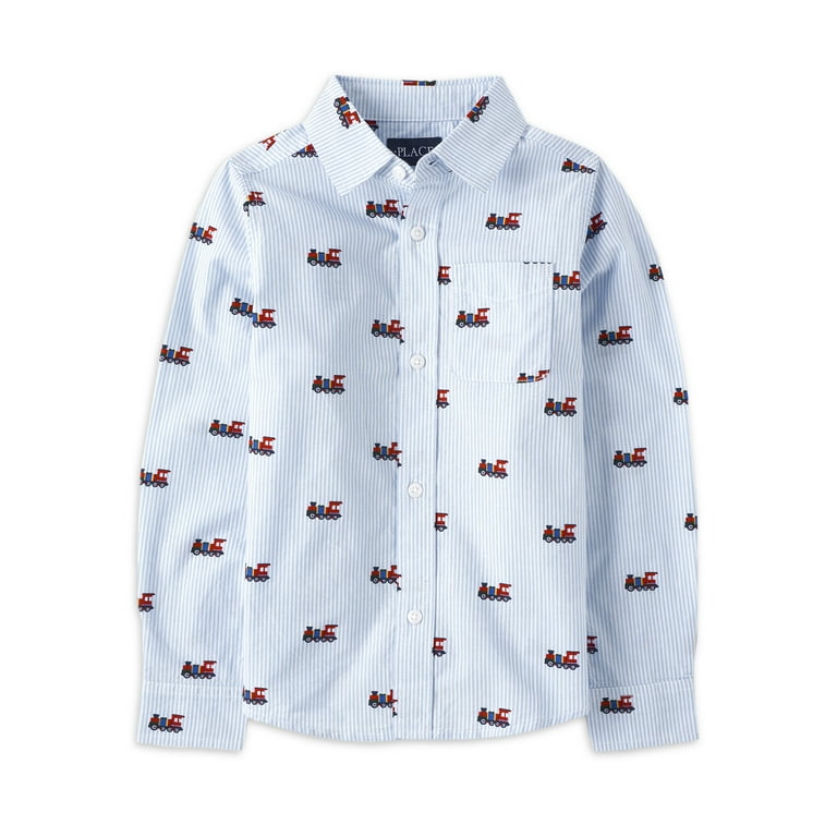 The Children's Place Boys Long Sleeve Train Print Cotton Shirt