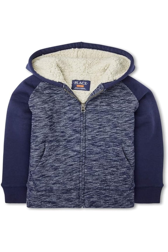 Boys' Marled Sherpa Fleece Zip Up Hoodie, Tidal, L (10/12)