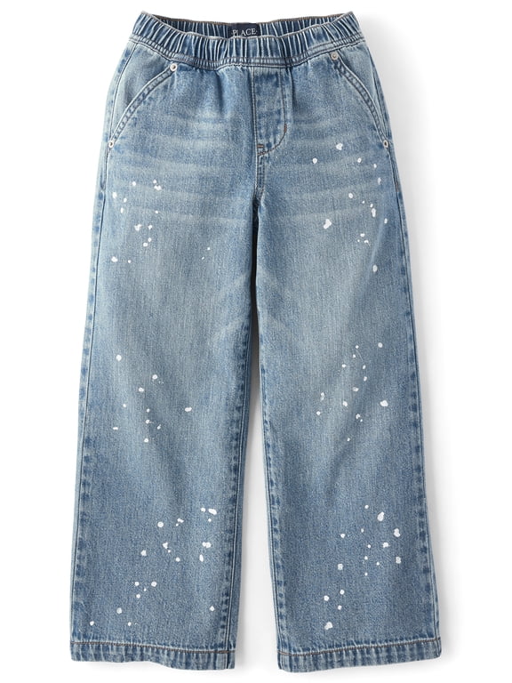 Boys Paint Splatter Super Baggy Pull On Jeans, Sizes 4-16
