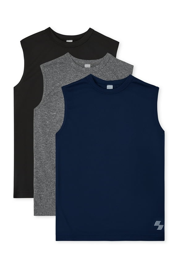 Boys Performance Muscle Tank Top, 3-Pack, Sizes XS-XXL