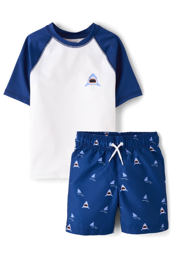 Boys Shark Rashguard Swim Set, 2-Piece, Sizes XS-XXL