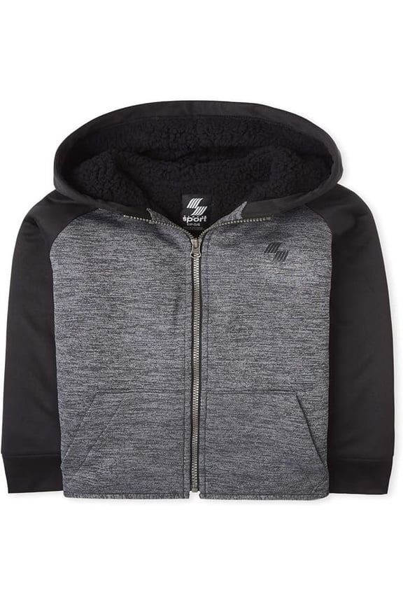 The Children’s Place Boys Sherpa Performance Zip Up Hoodie Size Large 10/12 Fin Gray