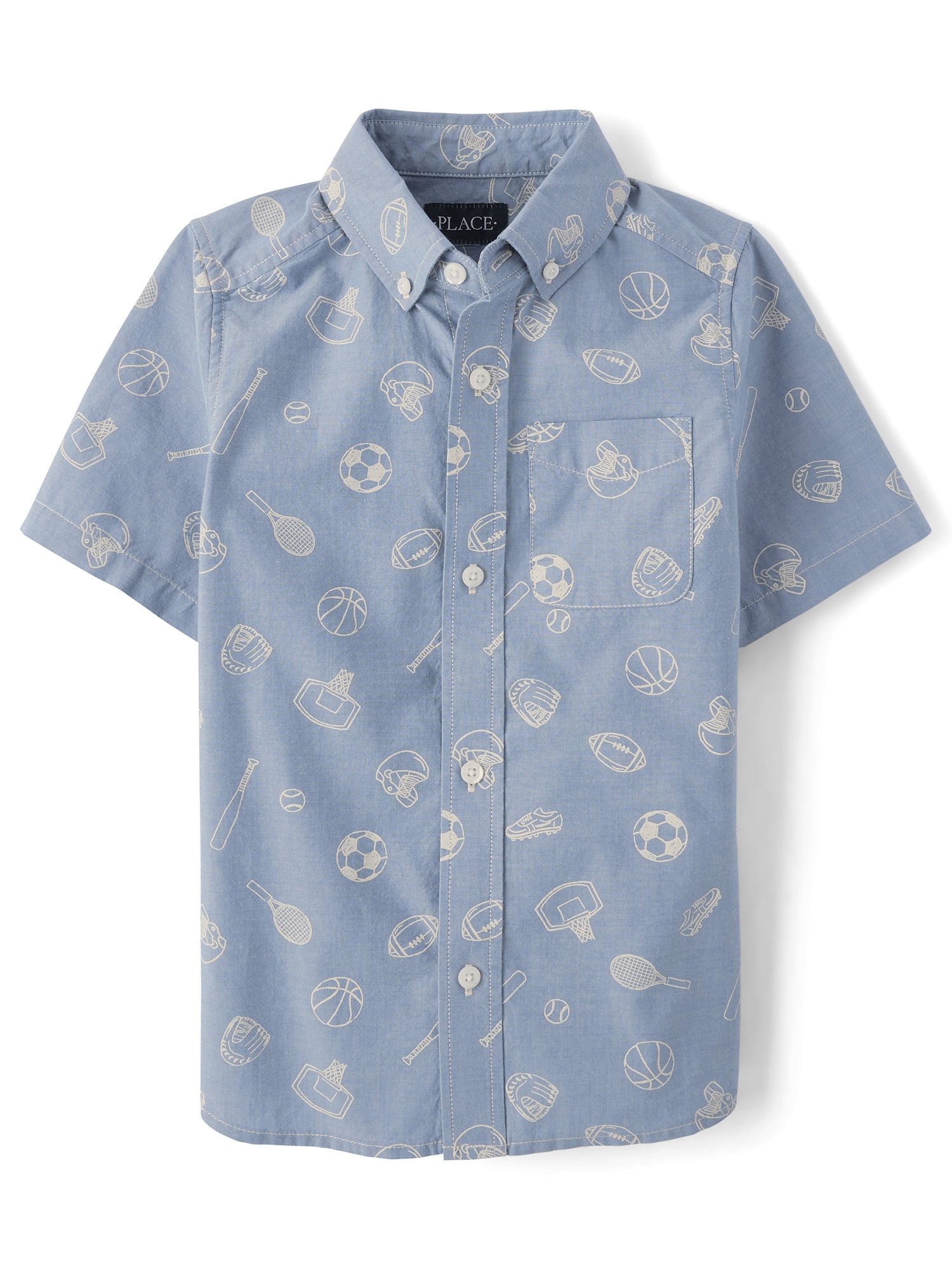 The Children's Place Boys Short Sleeve Allover Doodle Print Woven, Sizes XS-XXL