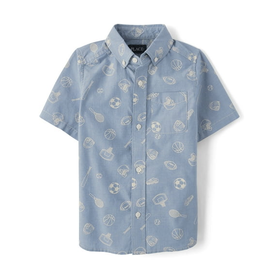 The Children's Place Boys Short Sleeve Allover Doodle Print Woven, Sizes XS-XXL