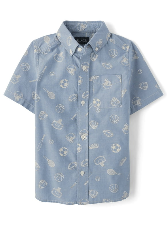 Boys Short Sleeve Allover Doodle Print Woven, Sizes XS-XXL