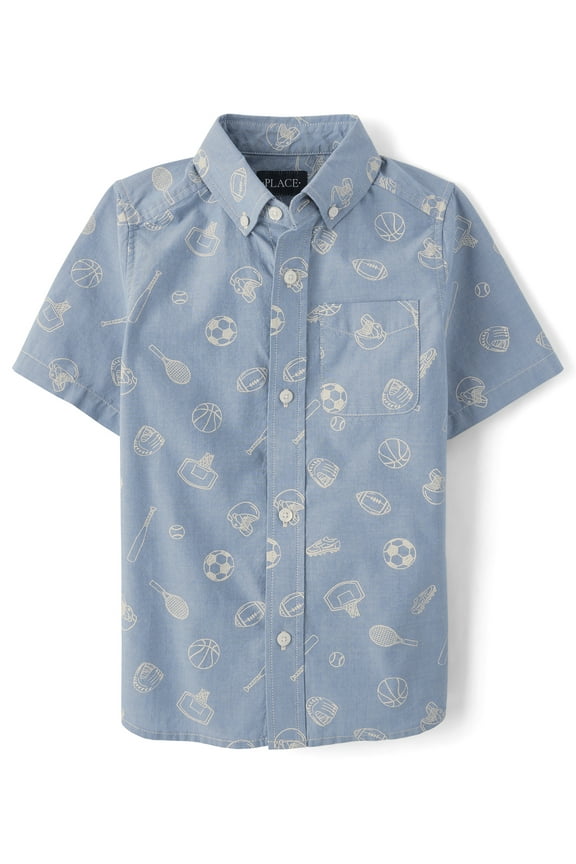 Boys Short Sleeve Allover Doodle Print Woven, Sizes XS-XXL