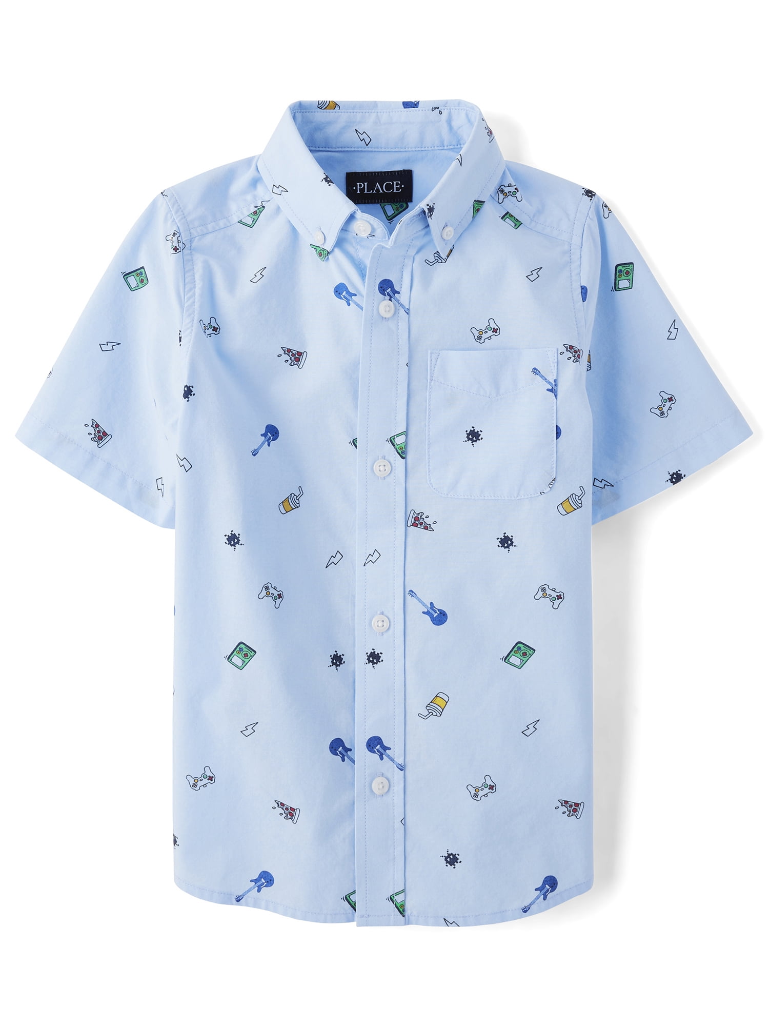 The Children's Place Boys Short Sleeve Allover Gamer Doodles Woven, Sizes XS-XXL