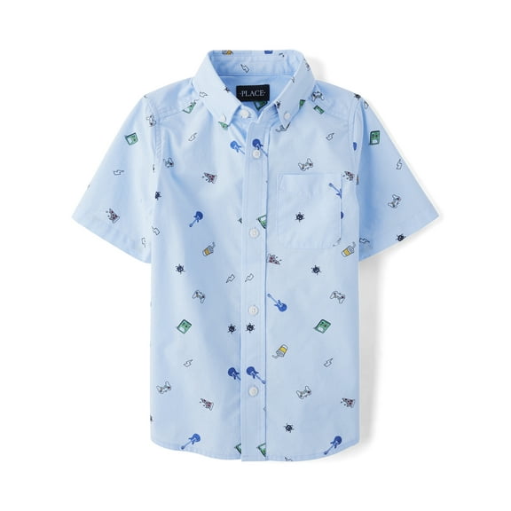The Children's Place Boys Short Sleeve Allover Gamer Doodles Woven, Sizes XS-XXL