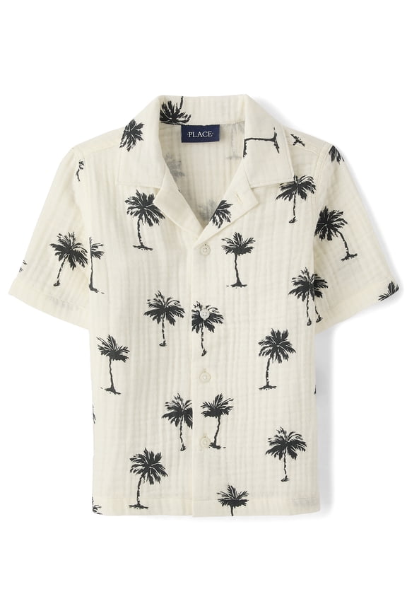 Boys Short Sleeve Allover Print Gauze Button Up Shirt, Sizes S-XXL
