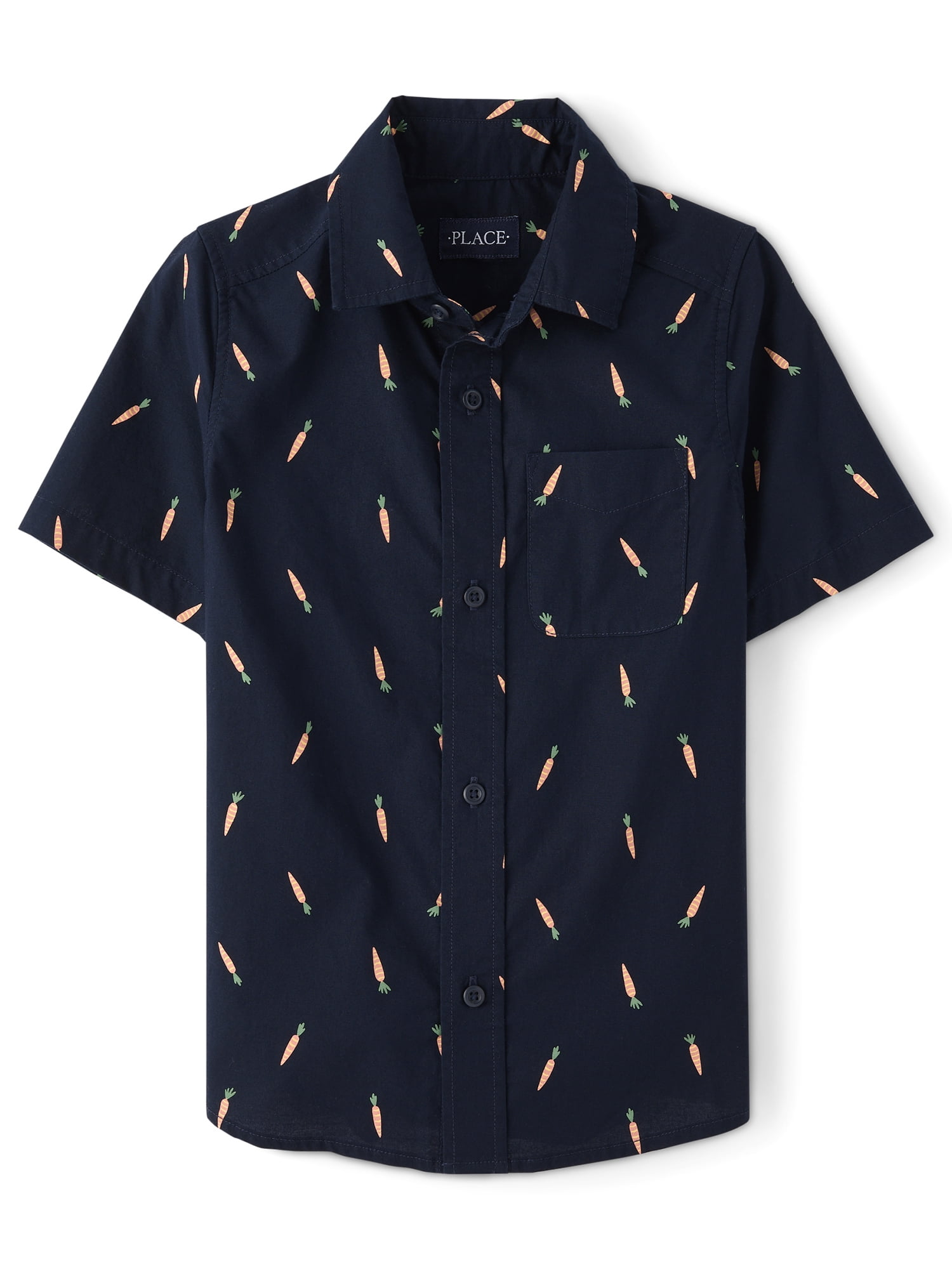 The Children's Place Boys Short Sleeve Carrot Poplin Button Up Shirt, Sizes XS-XXL