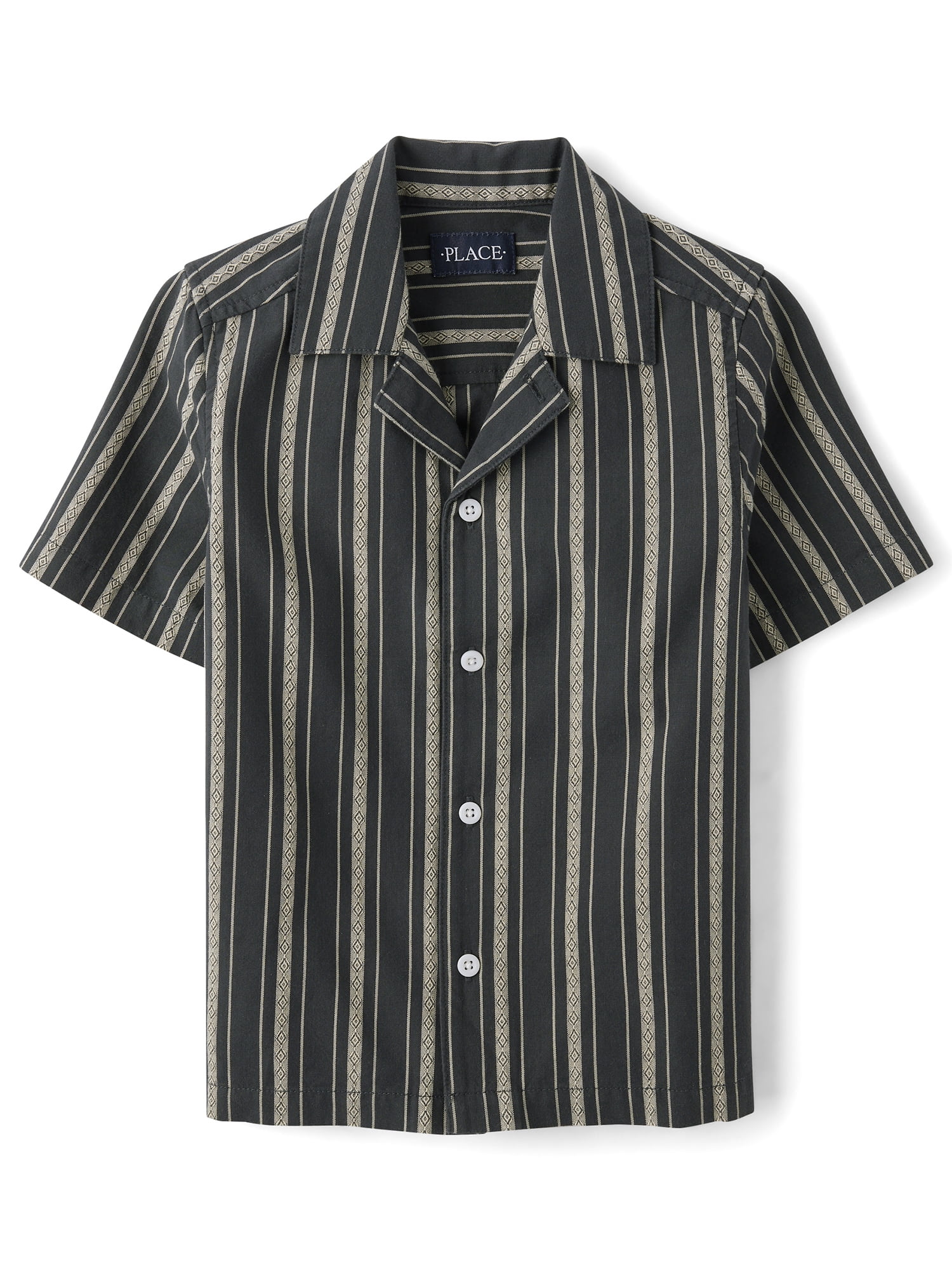 The Children's Place Boys Short Sleeve Embroidered Textured Button Up Shirt, Sizes S-XXL