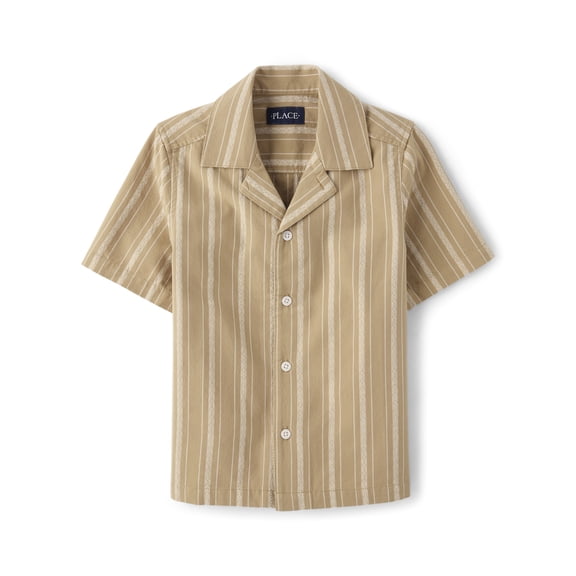 The Children's Place Boys Short Sleeve Embroidered Textured Button Up Shirt, Sizes XS-XXL