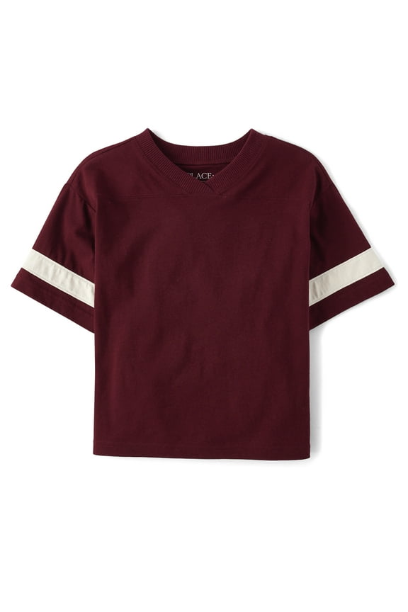 Boys Short Sleeve Football V-Neck T-Shirt, Sizes XS-XXL