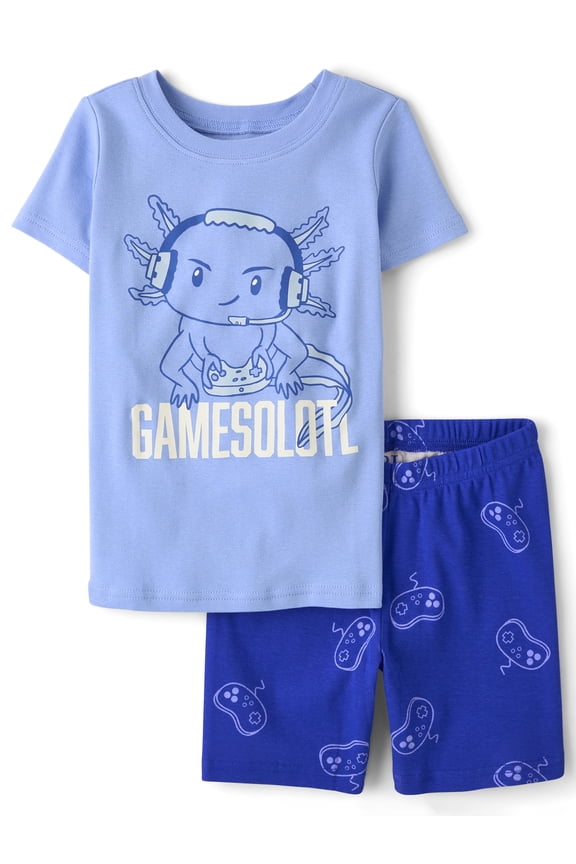 Boys Short Sleeve Gamer Axolotl Snug Fit Cotton PJs, Sizes 4-16