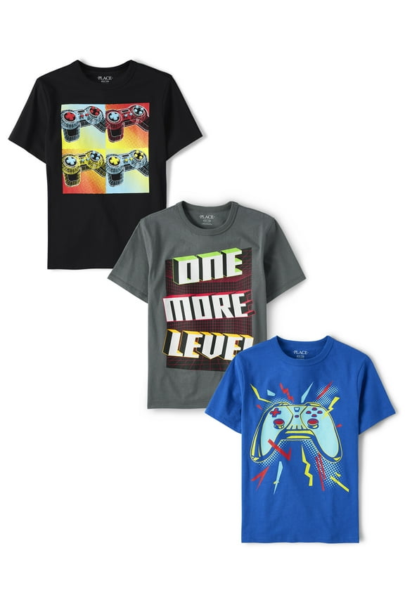 Boys Short Sleeve Gaming Graphic Tee, 3-Pack, Sizes XS-XXL