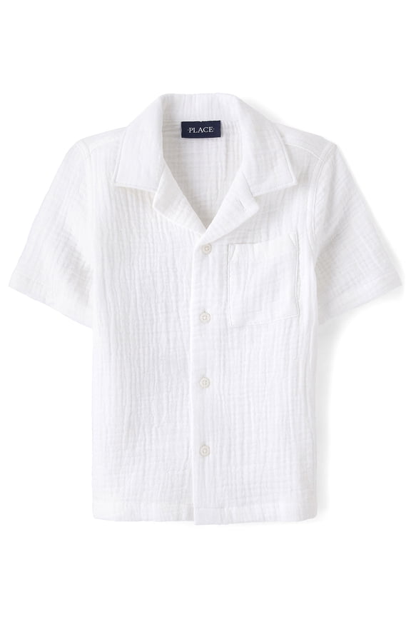 Boys Short Sleeve Gauze Button Up Shirt, Sizes S-XXL