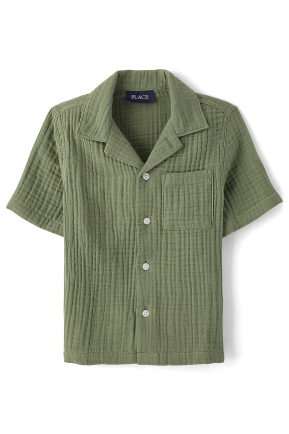 Boys Short Sleeve Gauze Button Up Shirt, Sizes XS-XXL