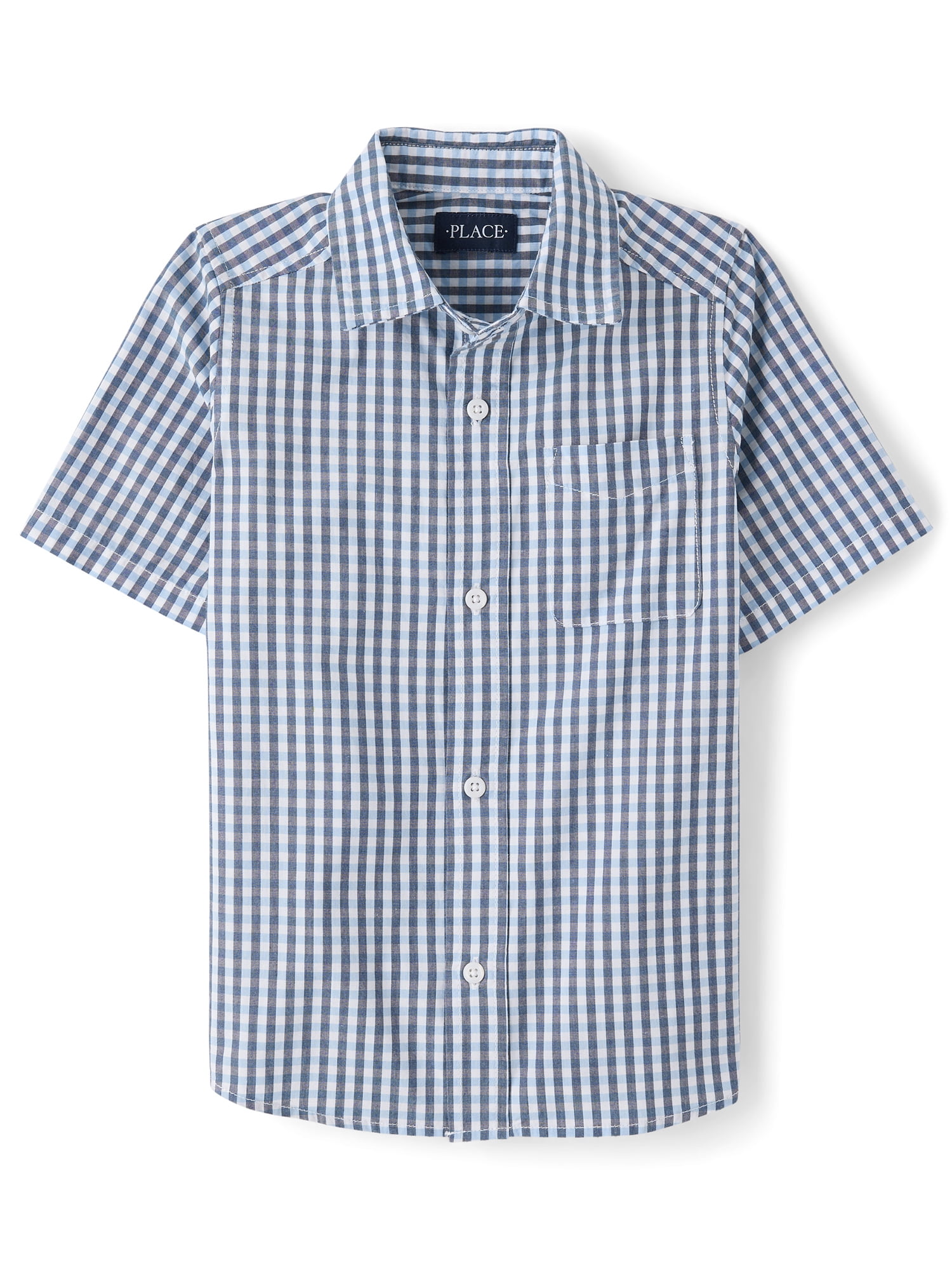 The Children's Place Boys Short Sleeve Gingham Poplin Button Up Shirt, Sizes XS-XXL