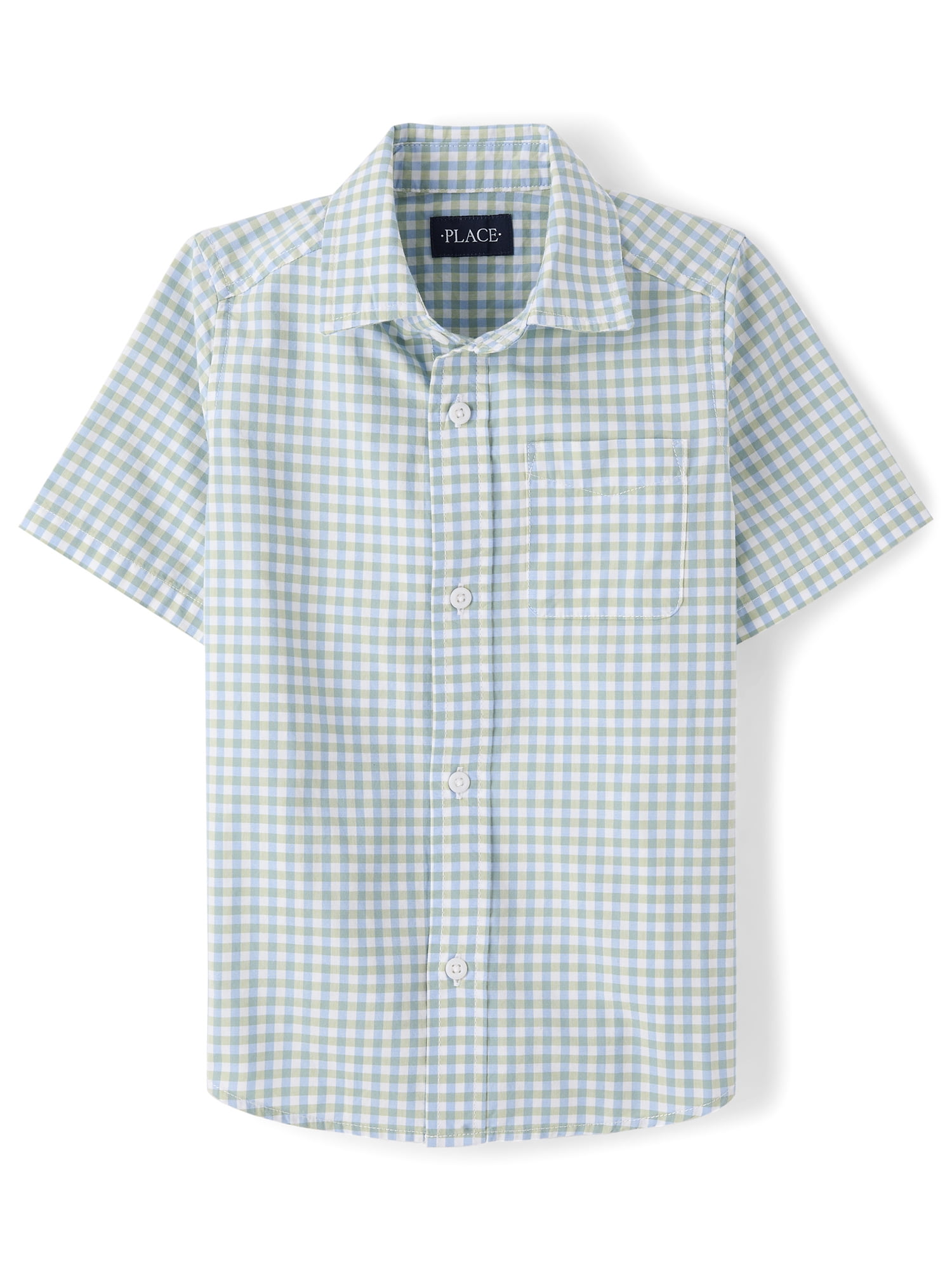 The Children's Place Boys Short Sleeve Gingham Poplin Button Up Shirt, Sizes XS-XXL