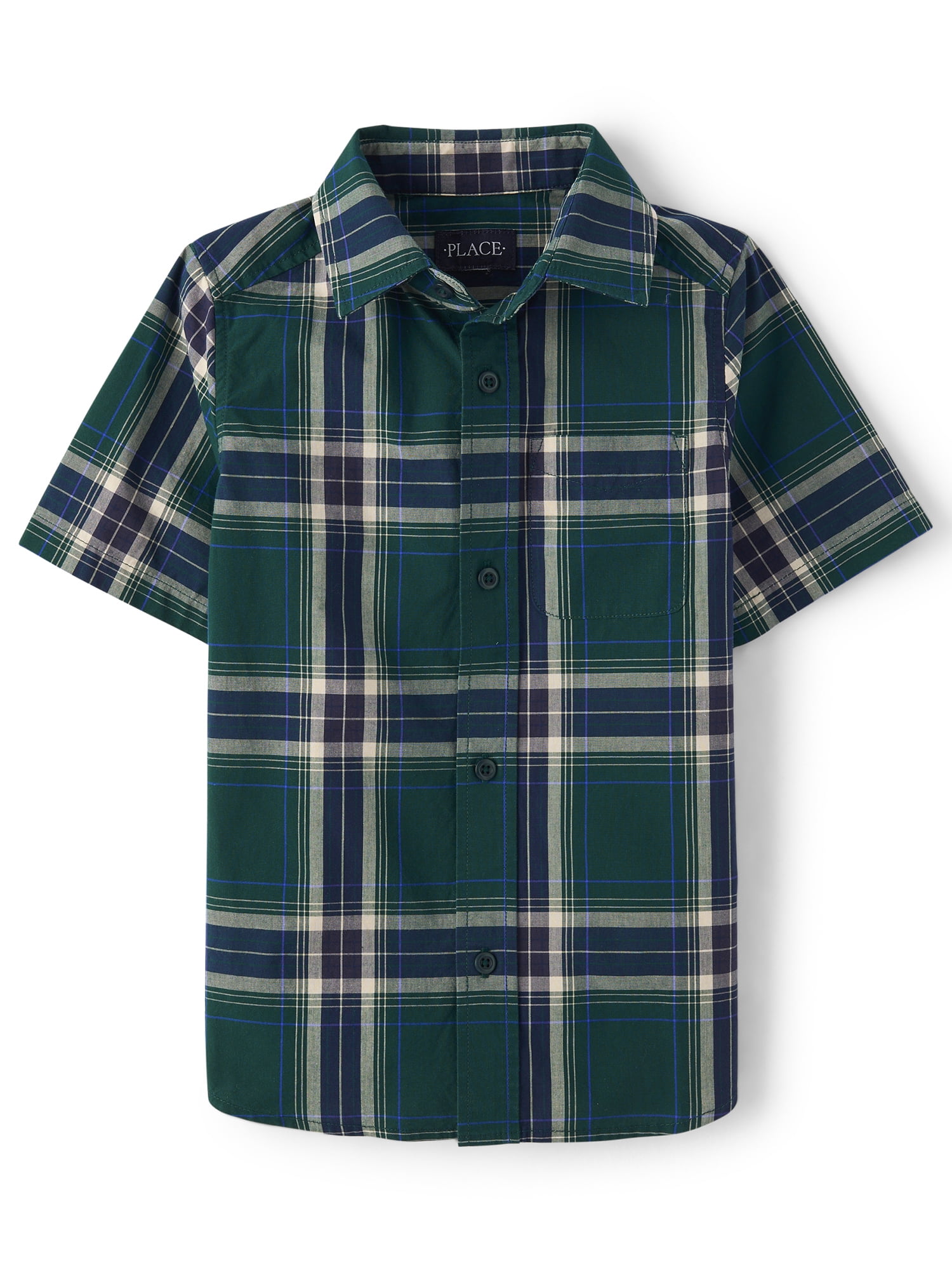 The Children's Place Boys Short Sleeve Plaid Poplin Button Up Shirt, Sizes XS-XXL