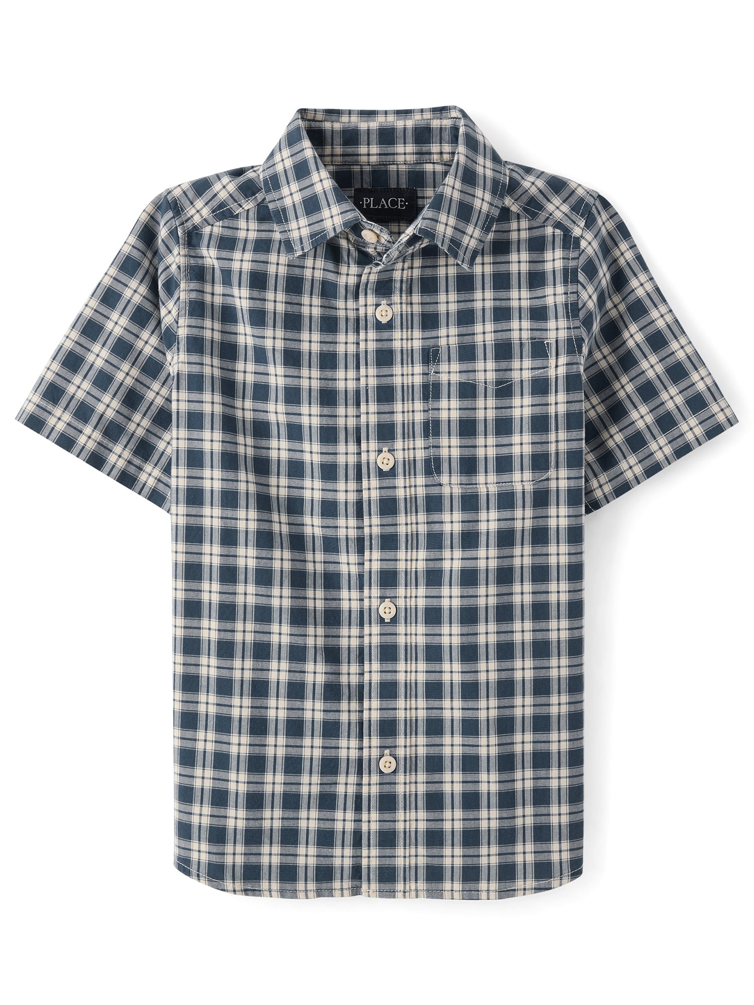 The Children's Place Boys Short Sleeve Plaid Poplin Button Up Shirt, Sizes XS-XXL