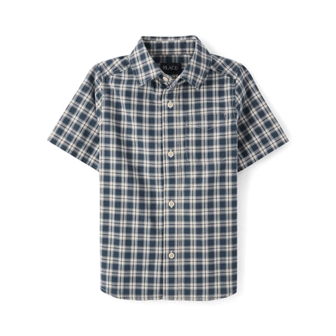 Boys Short Sleeve Plaid Poplin Button Up Shirt, Sizes XS-XXL