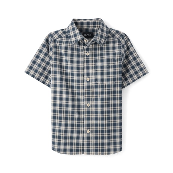 The Children's Place Boys Short Sleeve Plaid Poplin Button Up Shirt, Sizes XS-XXL