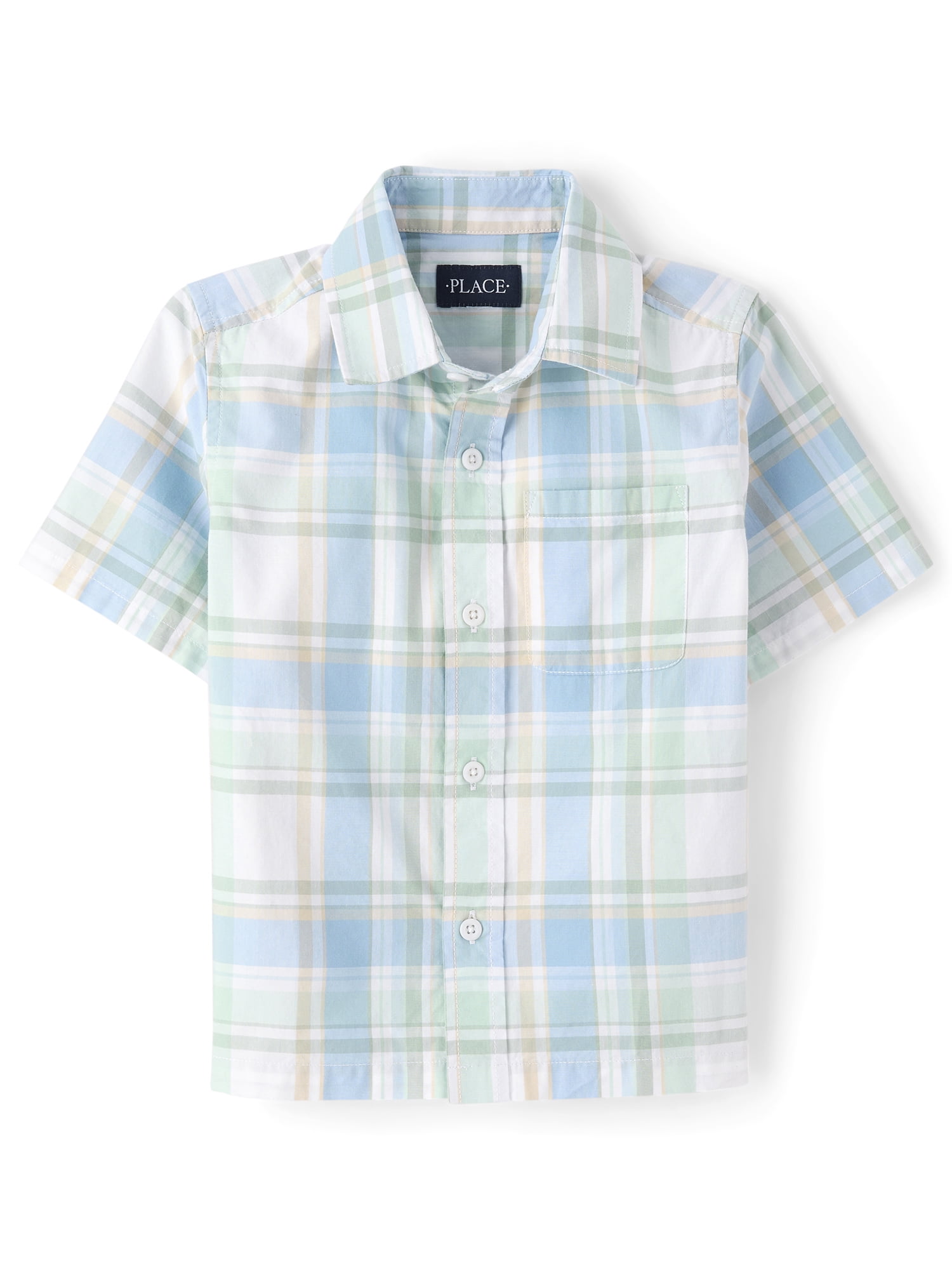 The Children's Place Boys Short Sleeve Plaid Poplin Button Up Shirt, Sizes XS-XXL