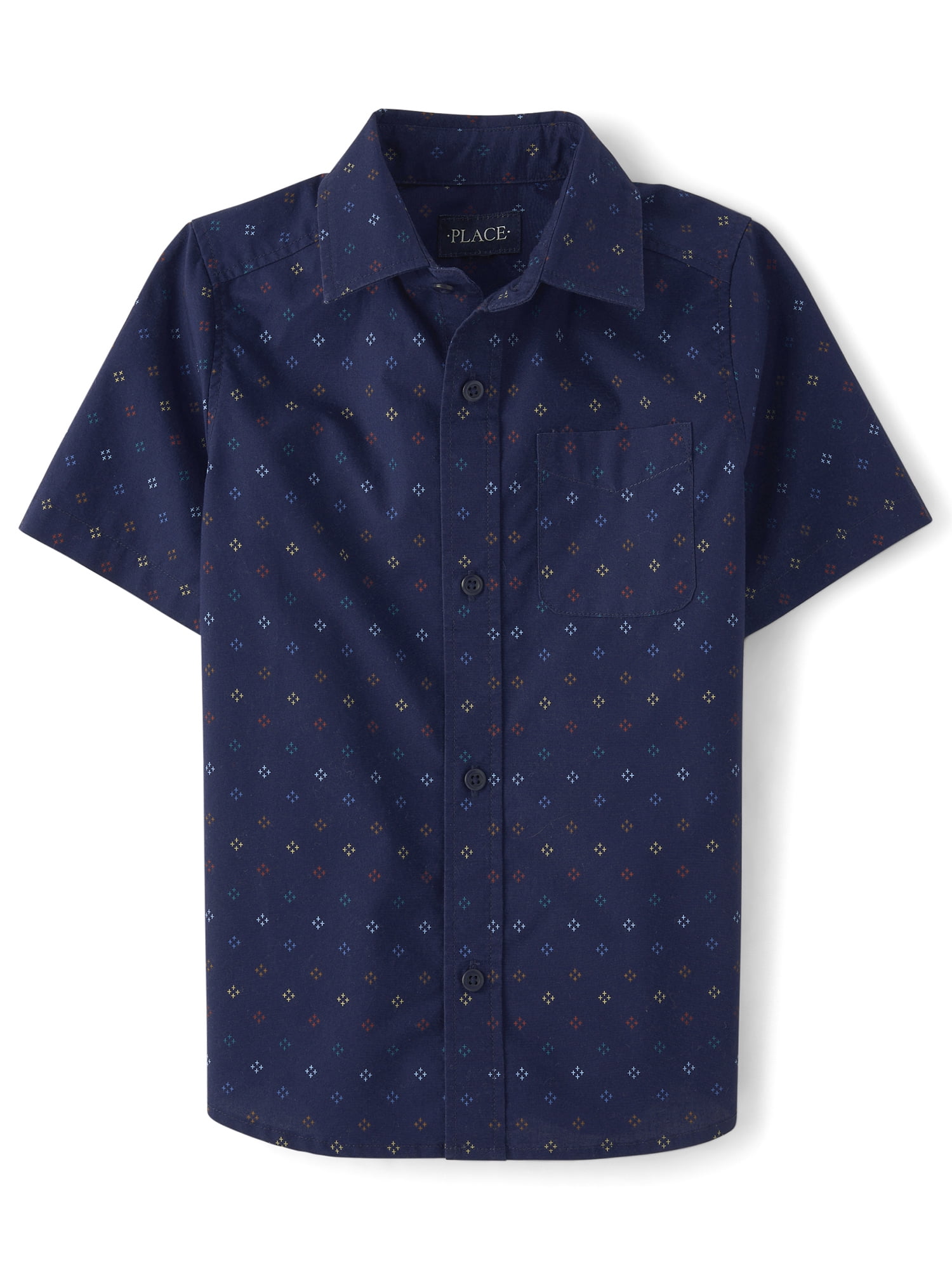 The Children's Place Boys Short Sleeve Print Poplin Button Up Shirt, Sizes XS-XXL