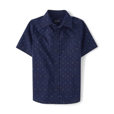The Children's Place Boys Short Sleeve Print Poplin Button Up Shirt, Sizes XS-XXL